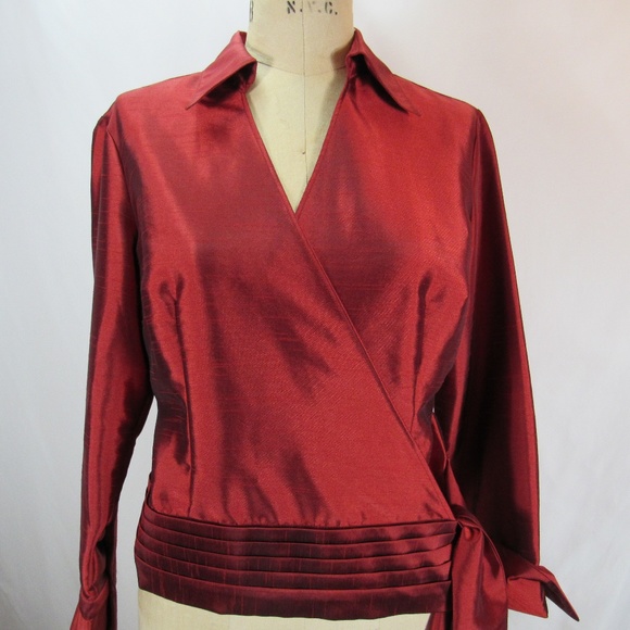 Chico's Tops - Chico's Metallic Red Wrap V Neck Blouse Top Petite